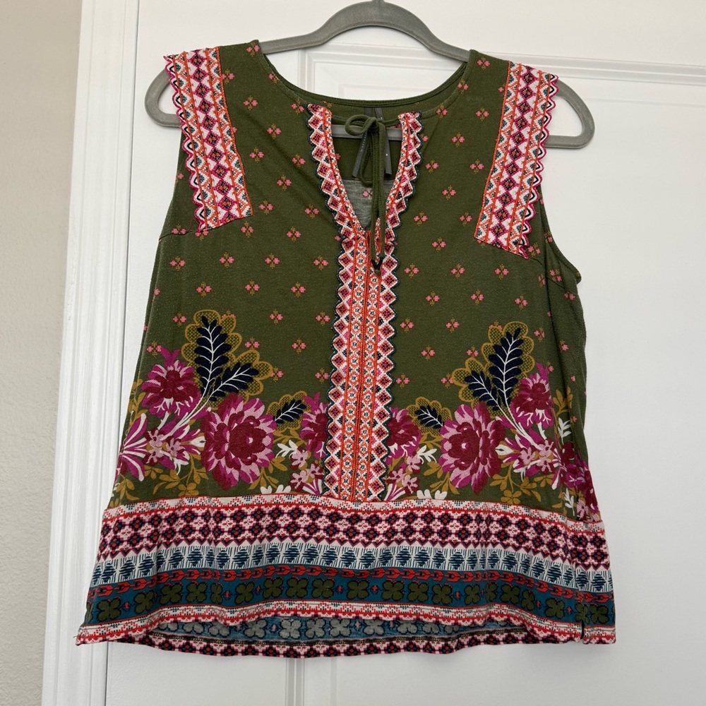 Boho Floral Olive Sleeveless Top